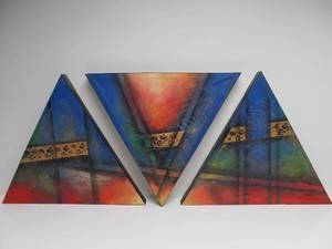 lot 123 image: Very Cool Signed Original 3-Piece Oil on Canvas Painting Artwork from Artist Guild of America