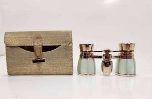 lot 215 image: Excellent Vintage Mother of Pearl Green & Brass Opera GlassesBinoculars wCase