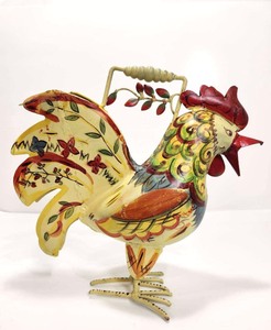 lot 229 image: Larger Hand Painted Metal Rooster Watering Can