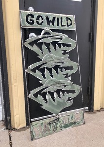 lot 1 image: Awesome HUGE Torch Cut Steel MINNESOTA WILD Hockey Display Sign