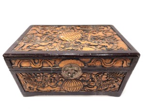 lot 262 image: Vintage Relief Carved Oriental Wood Box
