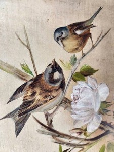 lot 275 image: Very Nice Antique 1910s Oil on Canvas Painting wBirds