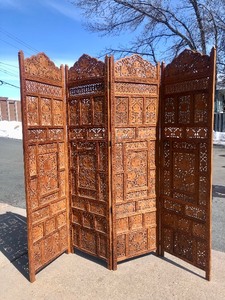 lot 6 image: Beautiful Large 4-Panel Carved Wood Room Divider Screen
