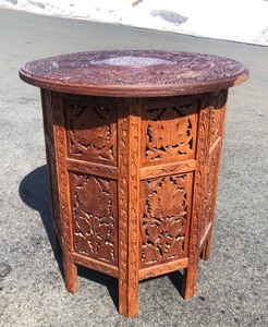 lot 98 image: Lovely Vintage Octagonal Base Carved & Pierced Table wInlaid Top