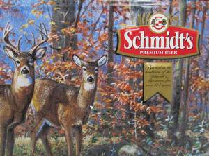 lot 289 image: Embossed Metal SCHMIDTS Beer Sign wDeer