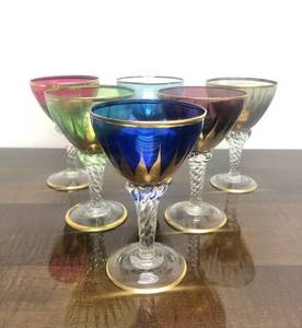 lot 295 image: Lovely Vintage Bavarian Twist Stem Colorful Crystal Goblets