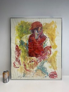 lot 303 image: Framed Vintage LEROY NEIMAN Print - Johnny Bench The Catcher