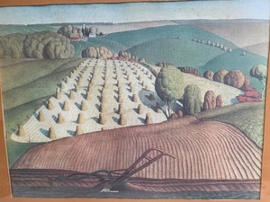 lot 306 image: LARGE Vintage Framed GRANT WOOD Farm Scene Print