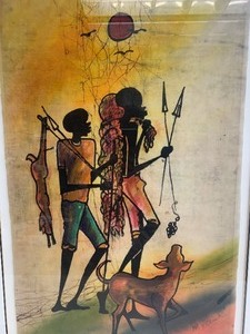 lot 307 image: Signed Vintage African Artwork Painting on Cloth