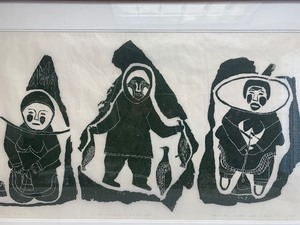 lot 312 image: Excellent Vintage Mid Century Inuit Stone Cut Lithograph