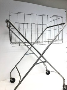 lot 327 image: Vintage 1950s Collapsible Rolling Laundry or Mail Cart 