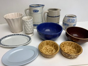 lot 332 image: Estate Lot of Assorted Vintage & Antique StonewarePottery Pitchers & Bowls