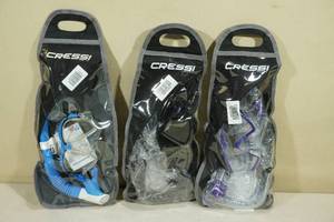 lot 8 image: 3 Cressi Snorkel Sets -Snorkel and Mask