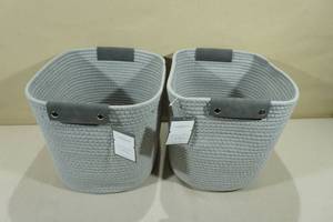 lot 19 image: 2 Threshold Cotton Blend Rope Storage Baskets -Grey