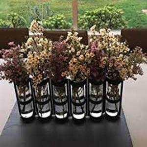 lot 206 image: Danya B. Table Centerpiece - Large Metal and Glass Six-Tube Vase Set