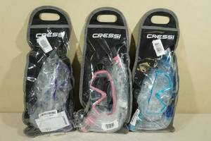 lot 74 image: 3 Cressi Snorkel Sets -Mask & Snorkel