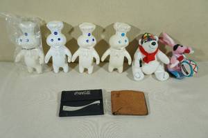 lot 136 image: Assorted Vintage Promotional Toys with Coca-Cola Wallets - Pillsbury, Energizer