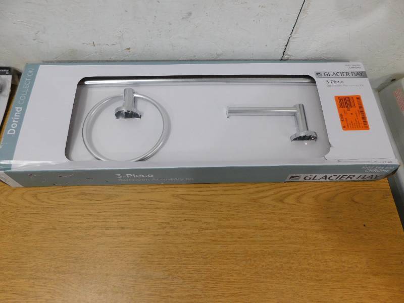 New Glacier Bay  Dorind 3-Piece Bath Hardware Set with 24 in. Towel Bar Towel Ring and TP Holder in Chrome