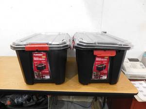 (2) Husky  20-Gal. Professional Duty Waterproof Storage Container with Hinged Lid in Black