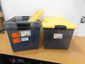 (3) HDX  64 Qt. Latching Storage Box in Gray Tint with Yellow Lid