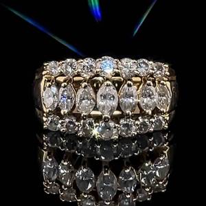2.02 Carat Diamond Round & Marquise Triple Row Cluster Dome-Shaped Estate Ring in 14k Yellow Gold $4750 Retail VIDEO