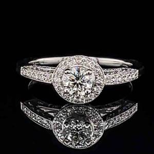 Brand New Fancy 1 Carat Diamond Round Brilliant Halo Pave Cathedral Engagement Ring in 14k White Gold $4,450 Retail VIDEO