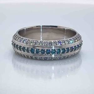 0.50 Carat Custom One-of-a-Kind Fancy Blue & White Diamond Half Eternity Dome-Shaped Beveled Ring in 14k White Gold $3,250 Retail VIDEO