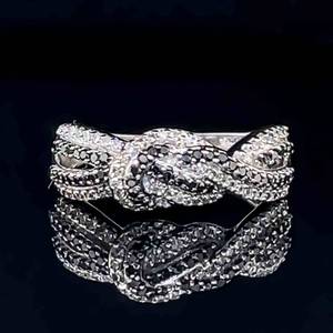 Fancy Black & White Diamond Pave Infinity Love Knot Ring in White Gold $1850 Retail VIDEO