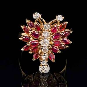 3.50 Carat Natural Ruby & Diamond Cluster Butterfly Estate Ring in 14k Yellow Gold $4,550 Retail VIDEO
