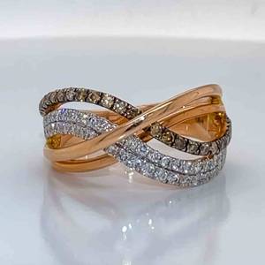 34 Carat Fancy Chocolate Brown & White Diamond Triple Row Entwined Ribbon Ring in 14k Rose Gold $2400 Retail VIDEO