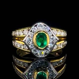 1.36 Carat Natural Emerald & Diamond Split Shoulder Ring in 18k Yellow Gold &  Platinum - Fine Craftsmanship $4450 Retail VIDEO
