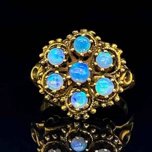 RARE ANTIQUE ESTATE Shimmering Opal Cluster Estate Vintage Beaded Garden Vine Ring in 14k Yellow Gold VIDEO