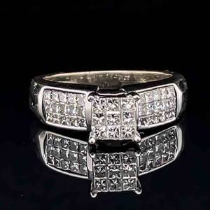1.00 Carat Princess Cut & Round Brilliant Diamond Illusion Ring in 14k White Gold $2750 Retail VIDEO