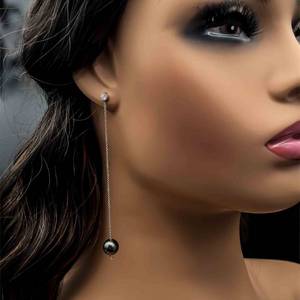 Diamond & Black Cultured Tahitian Pearl Drop Linear Chain Dangle Estate Earrings in 14k White Gold $1,999 RetailVIDEO