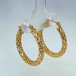 Rounded Textured Woven Braided Hoop Estate Earrings in 14k Yellow Gold - Made in Israel, Click-Top Posts $800 Retail