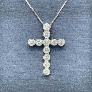 Upscale 0.65 Carat Round Brilliant Cut Diamond Bezel Cross Pendant in 14k White Gold w IGI Certification $2125 Retail VIDEO