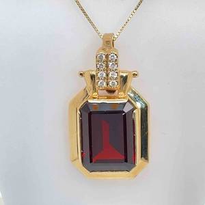 LARGE Garnet Bezel Drop Slide Pendant with 0.20 Carat Diamonds in 14k Yellow Gold $2125 Retail VIDEO