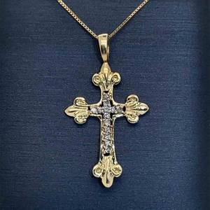 Diamond Fleur de Lis Celtic Cross Pendant in Yellow Gold $1299 Retail VIDEO
