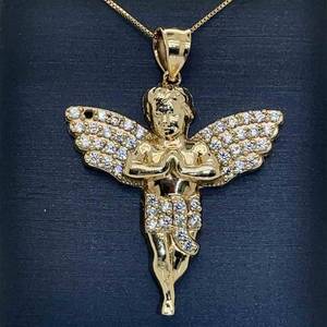 Praying Guardian Angel Praying Cherub Angel Cross Pendant in Yellow Gold $1250 Retail VIDEO