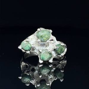 Mid-Century Modern Green Stone Cluster Artistic Free-Form Ring