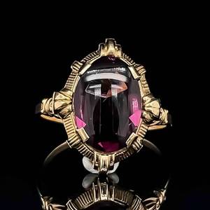 RARE ANTIQUE ESTATE 5 Carat Amethyst Faceted Cabochon Ornate Texture Estate Ring in Yellow Gold VIDEO