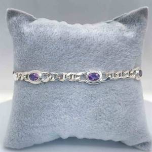 Oval Cabochon Bezel Amethyst Mariner Link Chain Bracelet