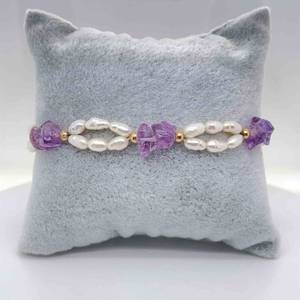 Shimmering White Freshwater Pearl & Tumbled Amethyst Bead Double Strand Bracelet