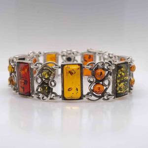 Warm Golden Amber Geometric Hinge Link Garden Vine Bracelet - Made in Poland