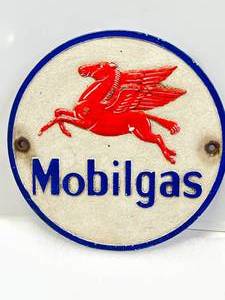 Cast Iron Mobil Gas Plaque  Sign 9 Inches Tall