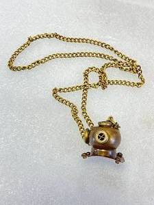 Vintage Brass Scuba Helmet Necklace