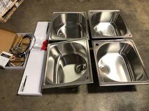 lot 14 image: Mix lot of 4 Stainless Steel Kitchen Sinks, Customer returns review all pictures
