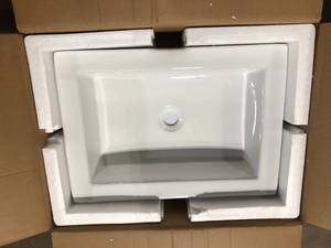 lot 15 image: Swiss Madison  Voltaire Ceramic Rectangle Vessel Sink in White Customer returns review all pictures