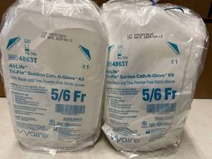 MSRP $450  2 cases&nbspVyaire Medical 4863T - KIT CATHETER SUCTION OPEN 5-6FR DIA PLASTIC DEPTH MARKING FLEXIBLETHETER NITRILE GLOVE INNER WALLET POP-UP BASIN BLUE AIRLIFE TRI-FLO LATEX-FREE DEHP-FREE PVC-FREE STERILE DISPOSABLE 100Case Exp, 0425