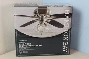 lot 2 image: NEW - Hampton Bay Rockport Universal 3-Light Brushed Nickel Ceiling Fan LED Light Kit MSRP $51.97